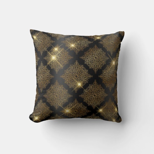 Glam Filigree Mönster, Black och Guld, Glitter Kudde (Framsida)