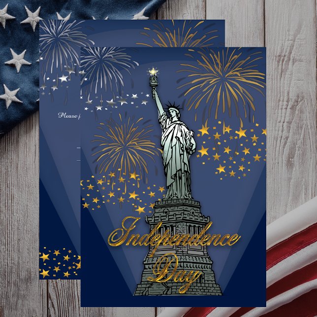 Glam Fireworks Frihetsgudinnan juli 4 Party Inbjudningar (Glam Fireworks Statue of Liberty Independence Day July 4th Party Invitation - Print | Digital)
