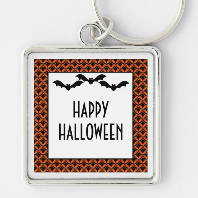 Glam-Fladdermöss i Upptown Halloween Premium Keych Fyrkantig Silverfärgad Nyckelring (Framsidan)