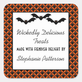 Glam Fladdermus Halloween Baking Stickers Fyrkantigt Klistermärke