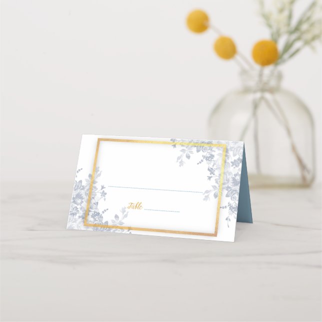 Glam Flowers Guld Ram Bröllop Place Card Placeringskort (Framsida)