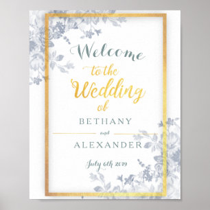 Glam Flowers Guld Ram Bröllop Välkomstecken Poster