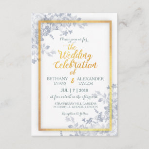 Glam Flowers Guld Ram Calligraphy bröllopsinbjudan Inbjudningar