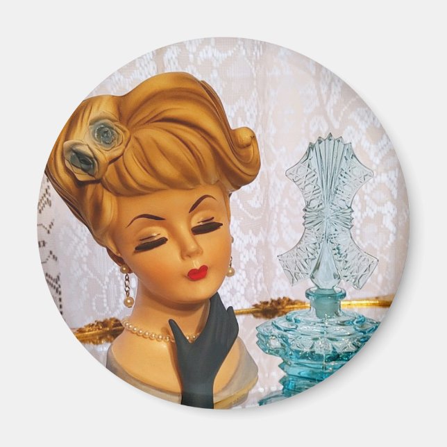 Glam för dam Head Vas Blue Ro Parfym Flaska Magnet (Framsidan)