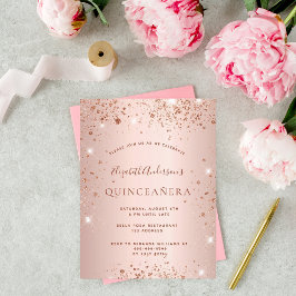 Glam för gnistra i Quinceanera ro guld glitter Inbjudan Vykort