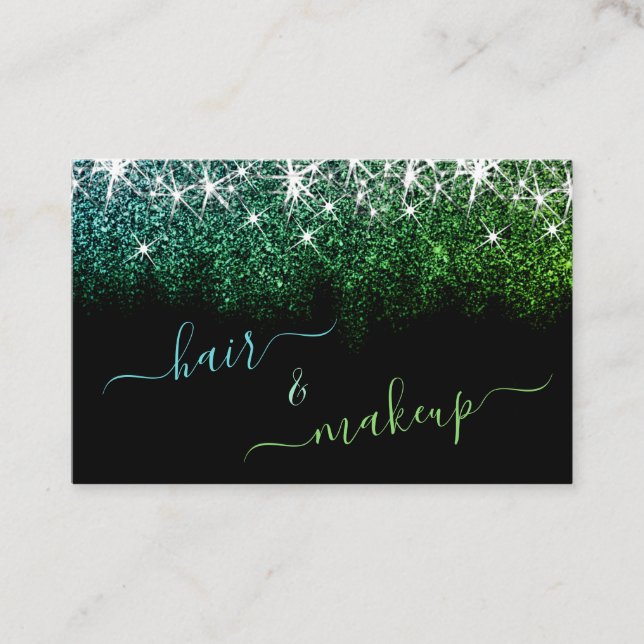 Glam för luminös Teal-Glitter i Stylist Visitkort (Framsida)