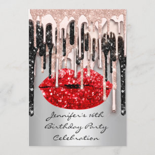 Glam för party 16:e Red Läppar Kiss Ro Glitter Inbjudningar