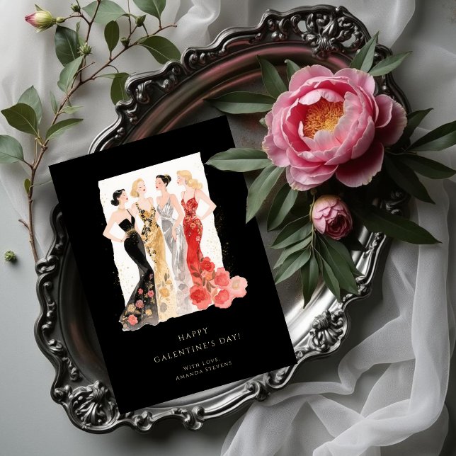 Glam Four Pretty Elegant Women Galentine's Day Kort (Glam Four Pretty Elegant Women Galentine's Day Cards for Your Best Fiends.)