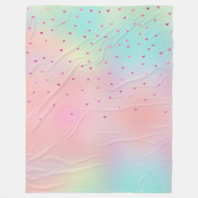 Glam från Rosa Glitter Hearts Aqua Tie Dye Fleecefilt (Framsidan)