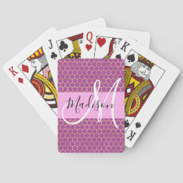 Glam Fuchsia Metallisk Rosa Bikakemönster Monogram Casinokort