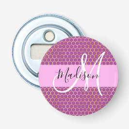 Glam Fuchsia Metallisk Rosa Bikakemönster Monogram Flasköppnare
