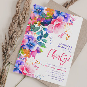 Glam Garden Watercolor Blommigt 30års födelsedag Inbjudningar