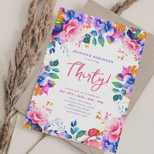 Glam Garden Watercolor Blommigt 30års födelsedag Inbjudningar