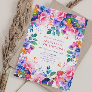 Glam Garden Watercolor Blommigt 30års födelsedag Inbjudningar
