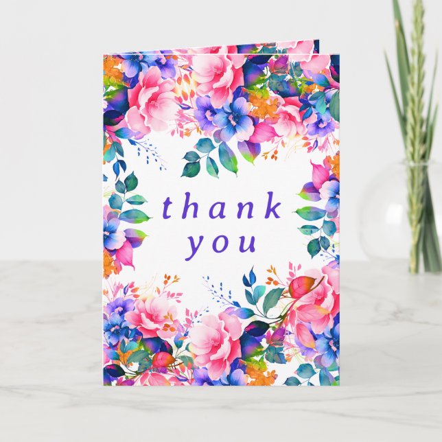 Glam Garden Watercolor Blommigt Birthday Tack (Framsida)