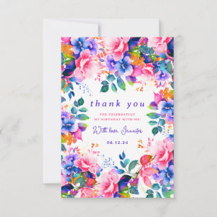 Glam Garden Watercolor Blommigt Birthday Tack Kort
