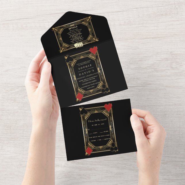 Glam Gatsby Art Deco Poker Casino Vegas Bröllop (Avrivbar del)