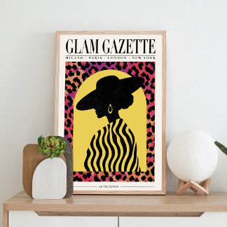 Glam Gazette Modeaffisch | Leoparder Väggkonst Canvastryck