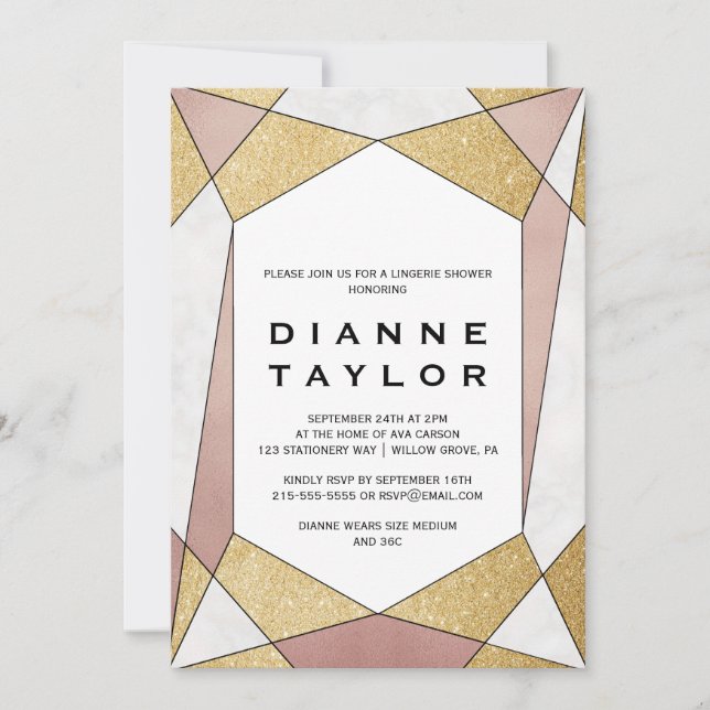 Glam Geometric Diamond Lingerie Shower Inbjudningar (Framsida)