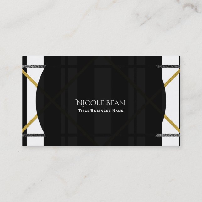 Glam Geometric Modern Simple, svart och Guld-Chic Visitkort (Framsida)