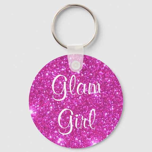 Glam Girl Rosa Gnistra Sparkly Glitter Girly Gifts Nyckelring (Framsida)