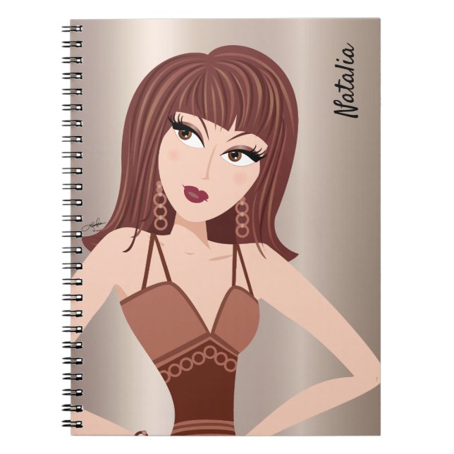 Glam Girl Sassy Attitude Brunette Girl Notebook Anteckningsbok (Framsidan)
