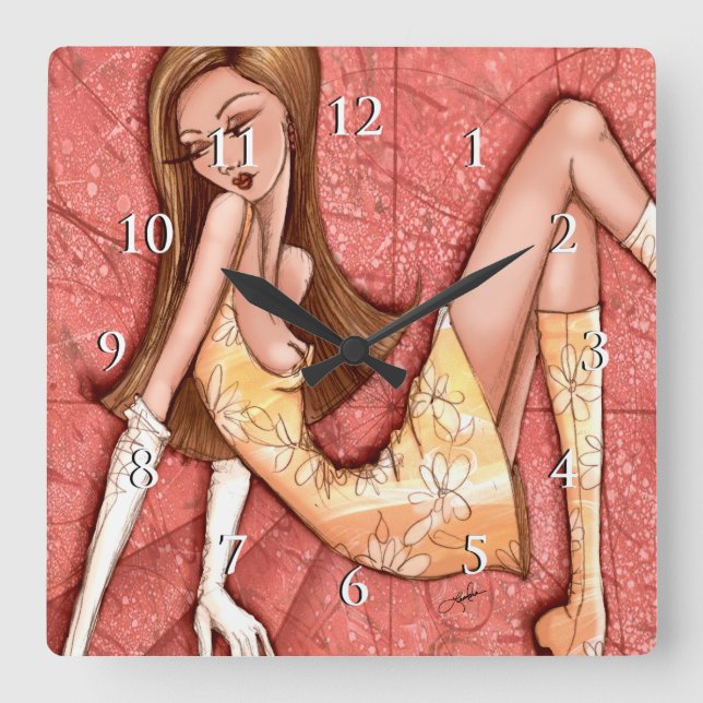 Glam Girl Sexy Sassy Go Girl med nummer Fyrkantig Klocka (Framsida)