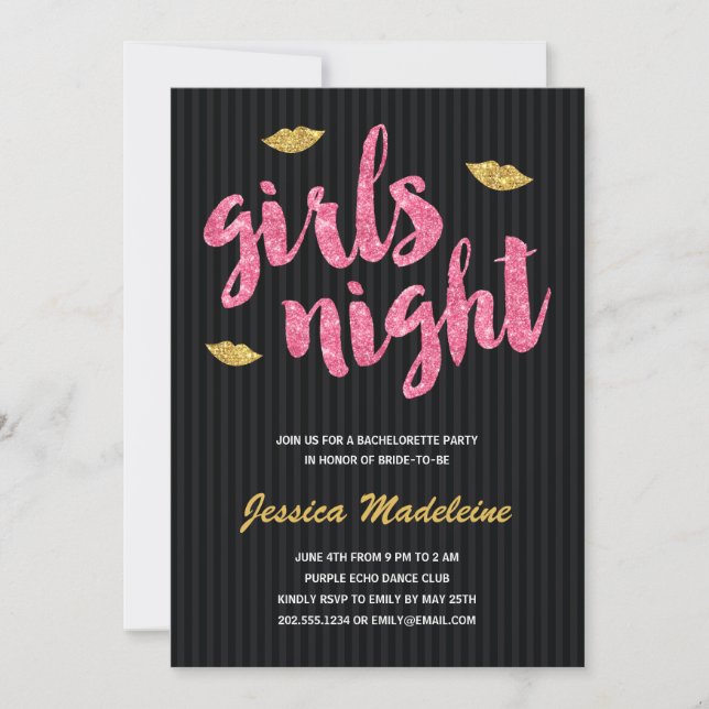Glam Girls Night | Glitter Se Bachelorette Party Inbjudningar (Framsida)