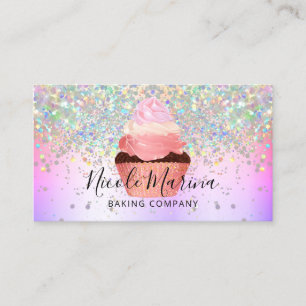 Glam Girly Cupkaka Bakery Faux HolograGraph Glitte Visitkort