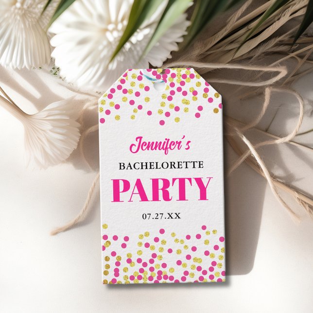 Glam Girly Dots Wedding Bachelorette Party Presentetikett (Skapare uppladdad)