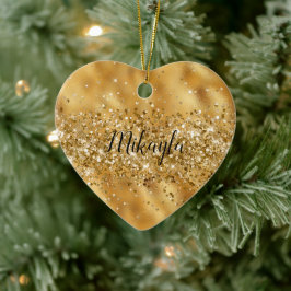 Glam Girly Guld Glitter Glitzy Gnistra Confetti Julgransprydnad Keramik