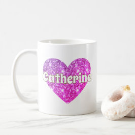 Glam Girly Hetero Rosa Glitter Hjärt Namn Kaffemugg