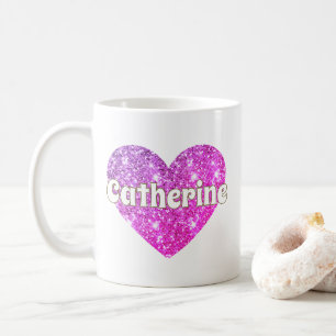 Glam Girly Hetero Rosa Glitter Hjärt Namn Kaffemugg