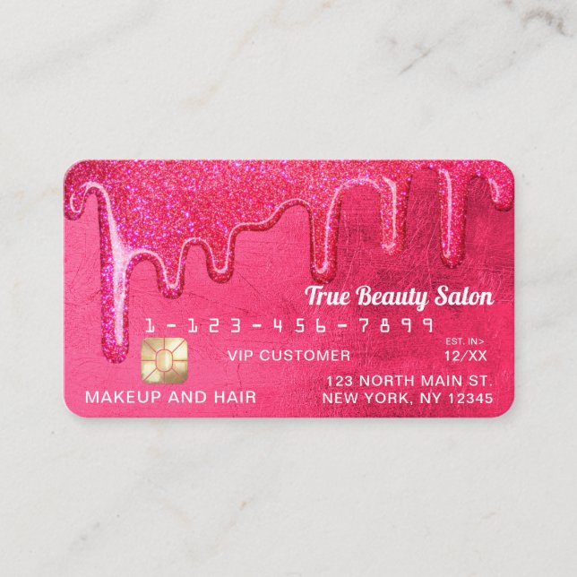 Glam Girly Neon Rosa Thick Glitter Dricks Kredit Visitkort (Framsida)