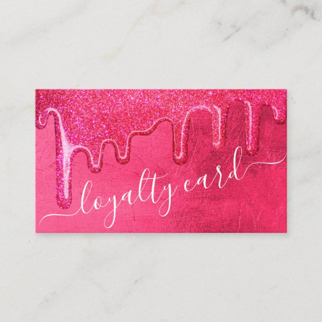 Glam Girly Neon Rosa Thick Glitter Drives Loyalty Lojalitetskort (Framsida)