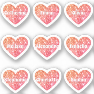 Glam Girly Red Orange Glitter Hearts Namn Pack Klistermärken