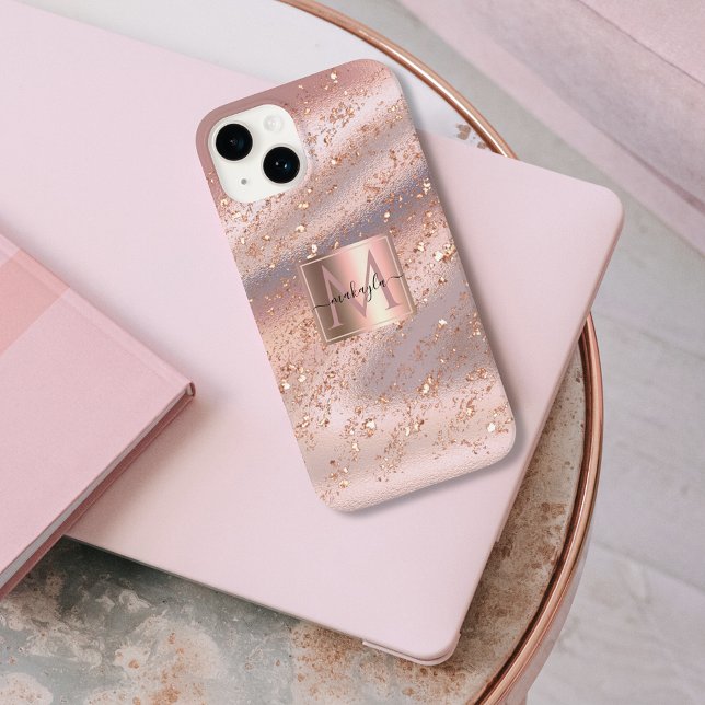 Glam Girly Ro Guld Flakes Gitter Monogram (Skapare uppladdad)
