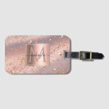 Glam Girly Ro Guld Flakes Gitter Monogram