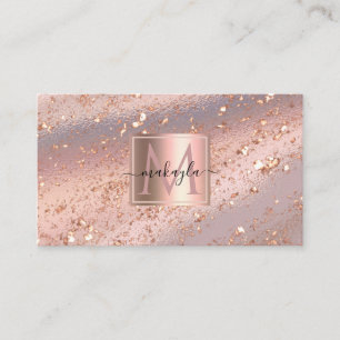Glam Girly Ro Guld Flakes Gitter Monogram Visitkort
