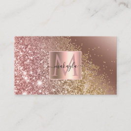 Glam Girly Ro Guld Gitter Design Namn Monogram Visitkort