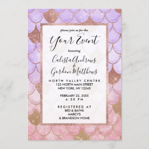 Glam Girly Ro Guld Glitter Sjöjungfru Scales Inbjudningar