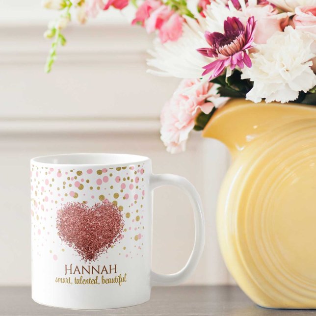 Glam Girly Ro Guld Rosa Glitter Heart Kaffemugg (Skapare uppladdad)