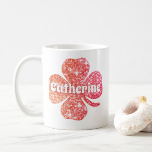 Glam Girly Röd Glitter Lyckligt Klöver Namn Kaffemugg