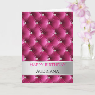 Glam Girly Rosa Faux Velvet Silver Birthday Kort
