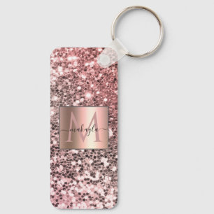 Glam Girly Rosa Gitter Design Namn Monogram Nyckelring