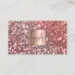 Glam Girly  Rosa Gitter Design Namn Monogram Visitkort