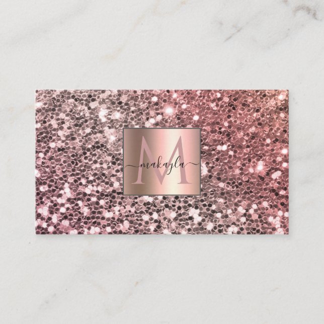 Glam Girly  Rosa Gitter Design Namn Monogram Visitkort (Framsida)