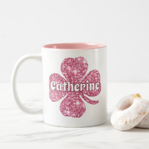 Glam Girly Rosa Glitter Lycklig Klöver Namn Två-Tonad Mugg