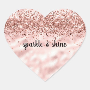 Glam Girly Rosa Glitzy Glitter Gnistra Confetti Hjärtformat Klistermärke