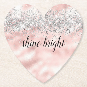 Glam Girly Rosa Silver Glitter Gnistra Confetti Underlägg Papper